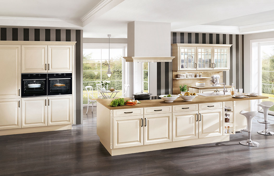 Classic German kitchen with elegant island cabinetry